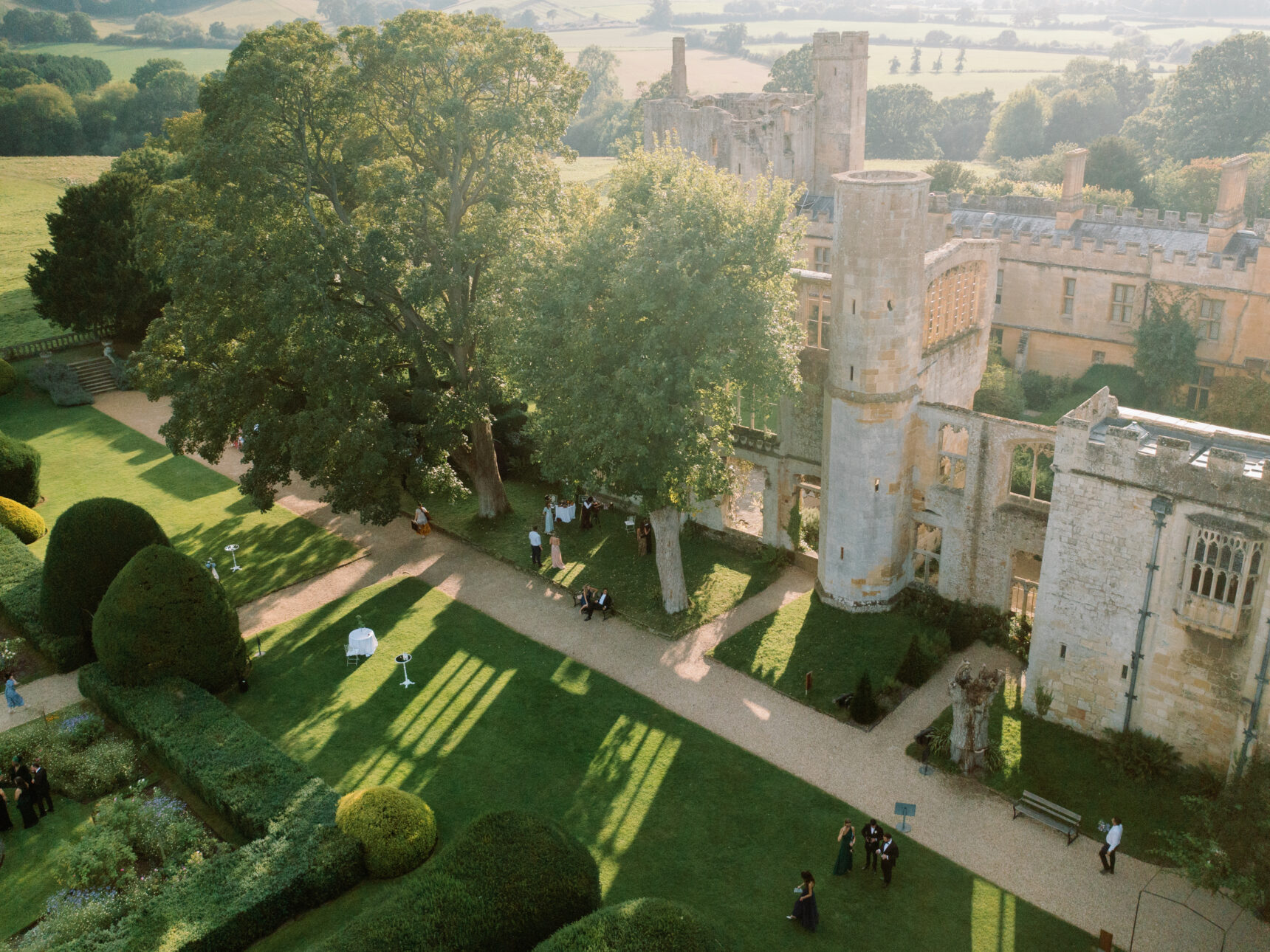 Afternoon sun pours onto the Queen's lawns